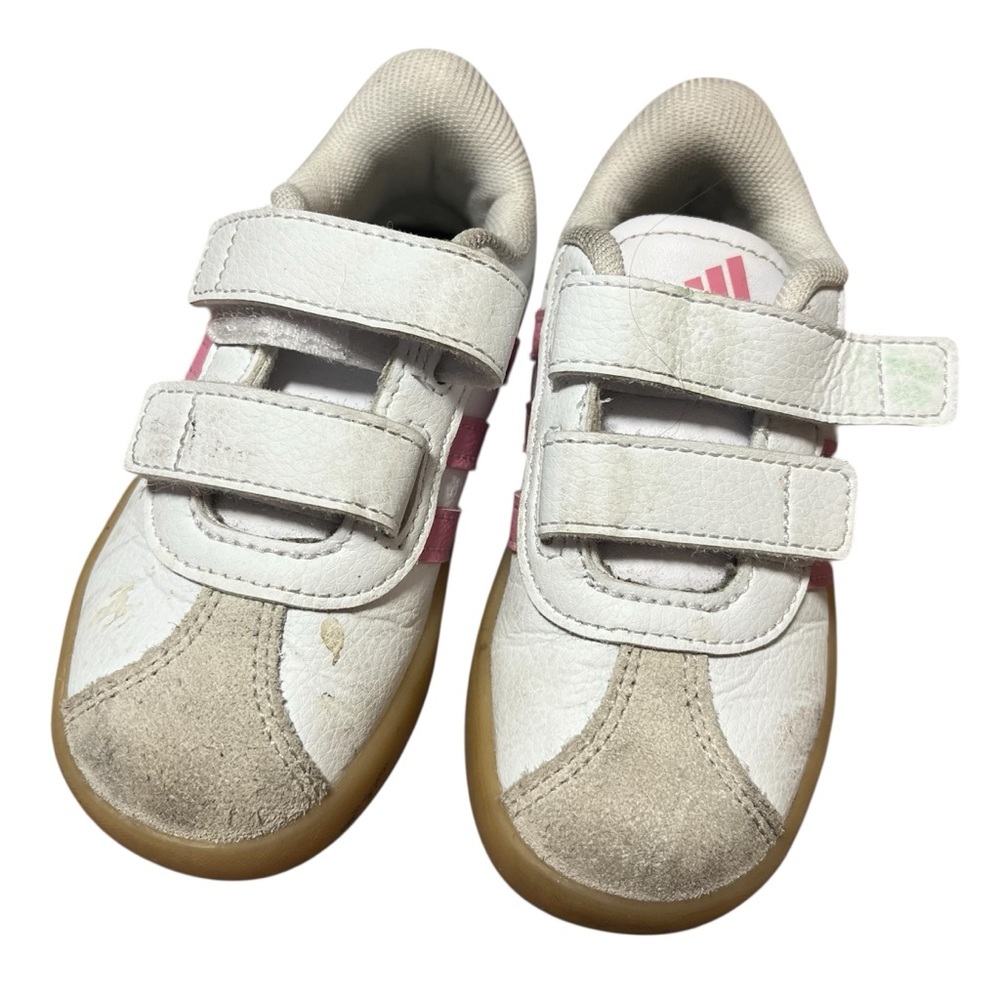 Adidas Toddler VL Court 3.0 sneakers white pink stripes Size 7